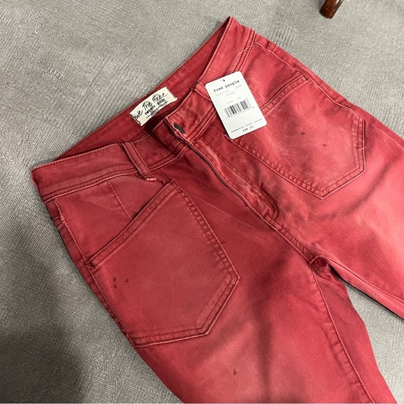 Free People Red‎ Ankle Saddle Skinny Distressed Jeans Size 28 - Picture 5 of 7
